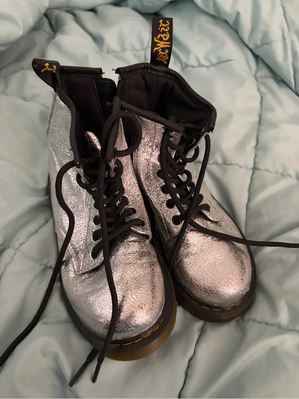 Dr. Martens Kids Metallic Silver Lace-Up Boots